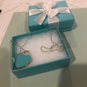 Tiffany & Co Teal Enamel Heart necklace